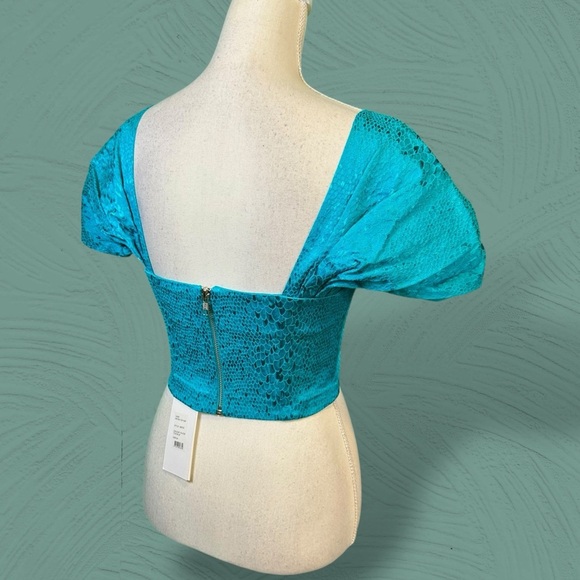 NWT ROTATE Birger Christensen ‘Petra’ Cropped Metallic Jacquard Top in Tile Blue - Picture 12 of 16